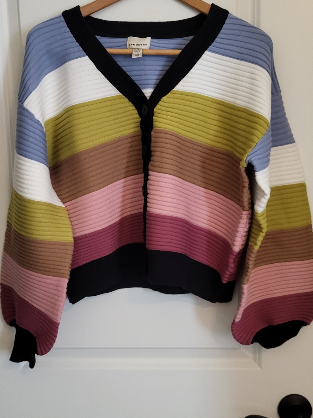 Industry Striped V-Neck Button Cardigan Sweater - Multicolor